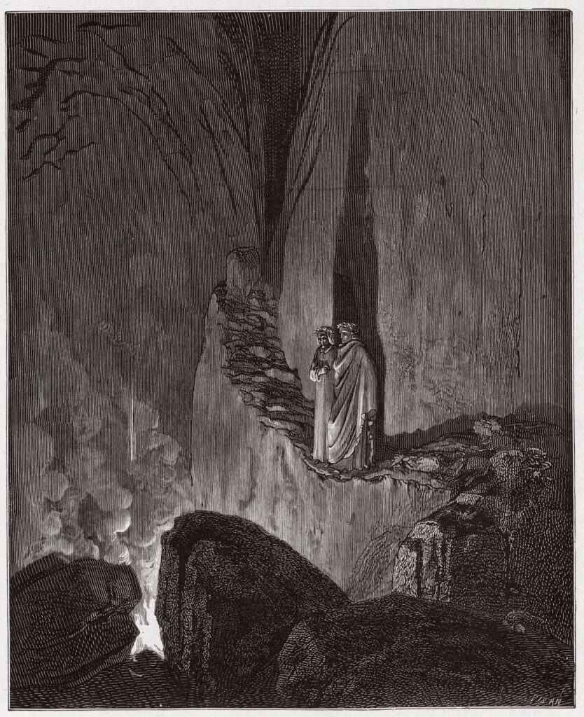 The Divine Comedy, Inferno, Canto 26: The flaming spirits of Ulysses and Diomedes - by Dante Alighieri (1265-1321) - Illustration by Gustave Doré (1832-1883)